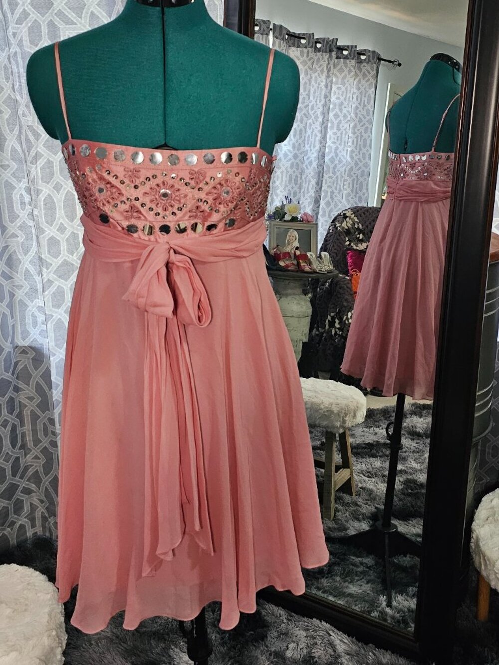 BCBGMaxAzria pink Embellished Chiffon Mini Dress